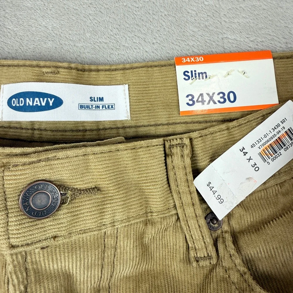 Old Navy Pants Men 35x30(29.75) Tan Brown Slim Built in Flex Corduroy Winter NWT